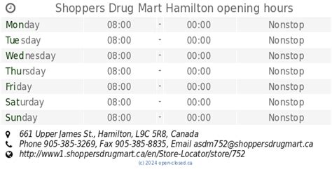 shoppers drug mart hamilton hours.